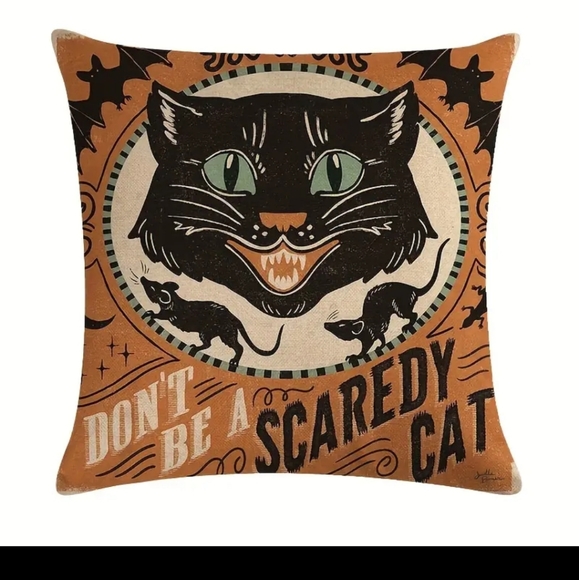 Set of 4 Vintage retro Halloween pumpkin cat 18x18 Pillow Covers - Picture 3 of 5